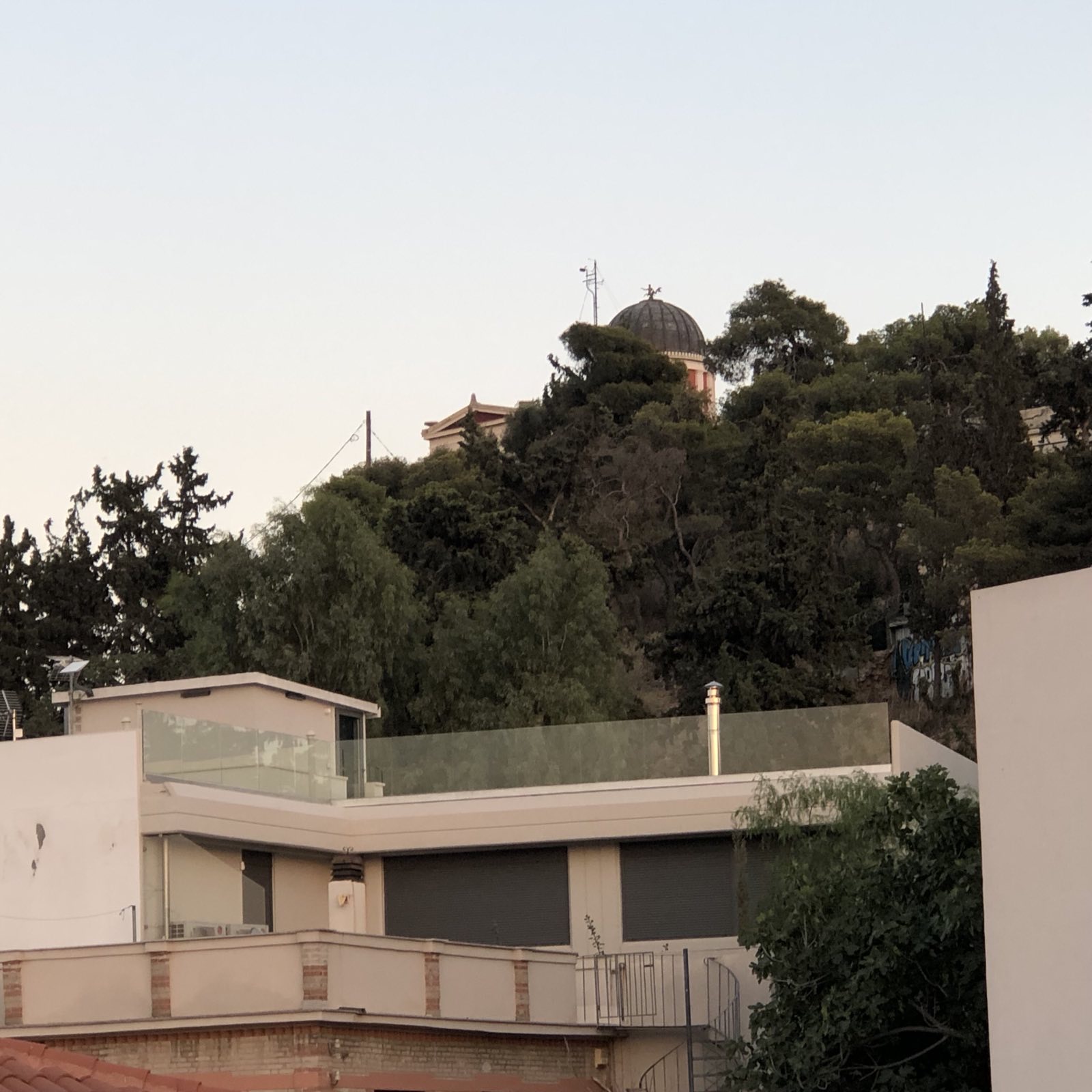 The dome of the National Observatory of Athens seen from the terrace